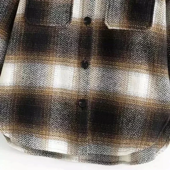 Fall Plaid Flannel Oversized Shacket Shirt Jacket - Picture 8 of 10